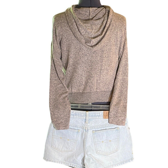 No Frills Womens Long Sleeve Soft Taupe Burnout Crop Drawstring Hoodie Size S - Picture 2 of 7